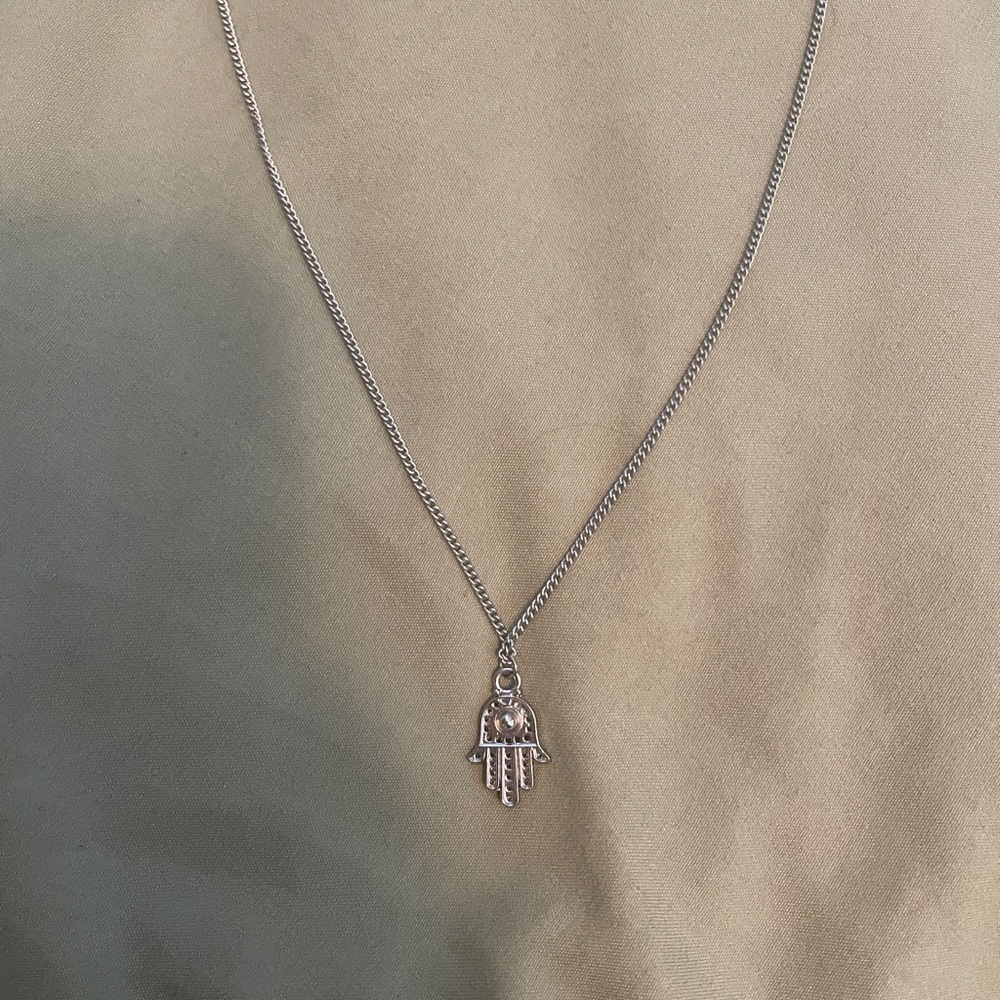 Silver Hamsa Hand Pendant Necklace